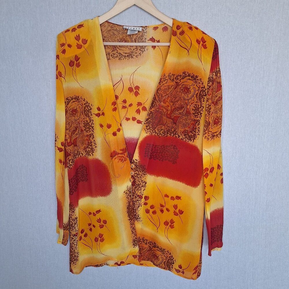 💙 Vintage Secret Made in USA Kimono Cardigan Size M/L Shoulder Pads Boho Hippie